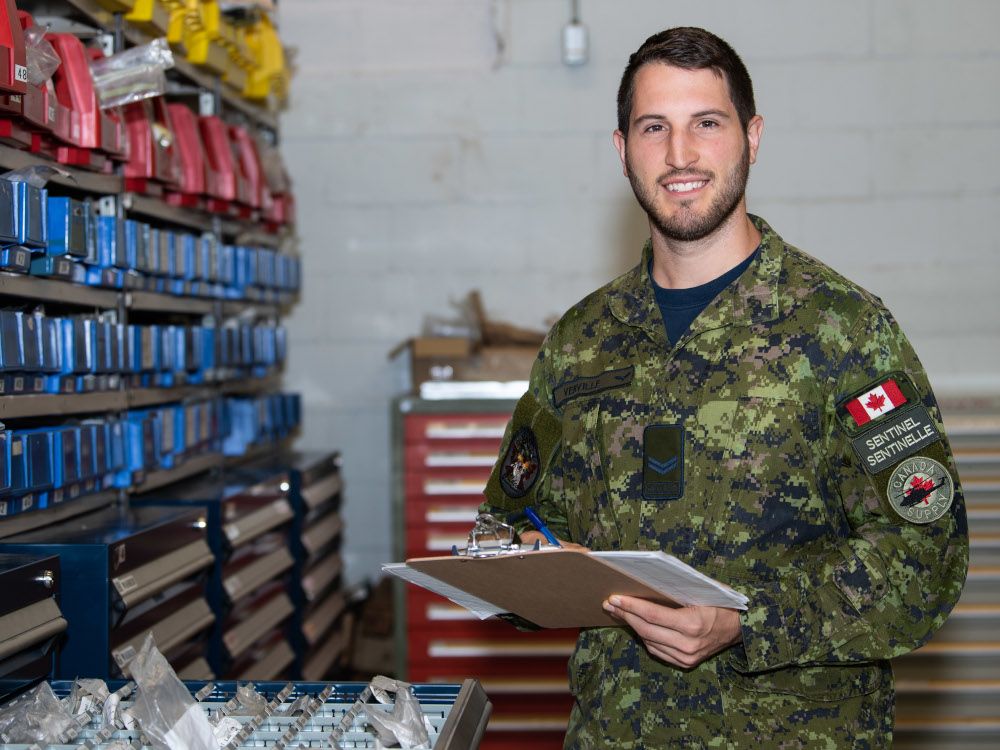 Verville served 11 years with the Canadian Forces and continues part-time in the Air Force Reserve. He is this year's winner of Prince's Trust Veteran Entrepreneur Award, and co-founder of Floèm, a boreal herbal tea business based in Montreal, Queb. Here he is shown in his military role in a supply capacity.